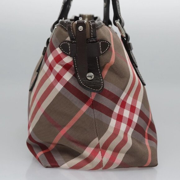 BURBERRY Nova Check Blue Label Hand Bag Nylon Red Brown Auth - Picture 5 of 16
